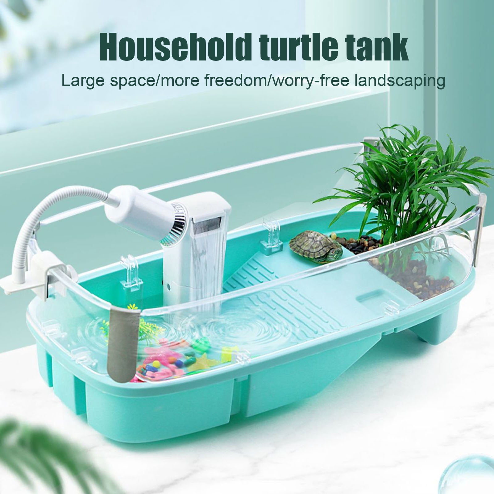 YIFAEUX Turtle Tank Acrylic Terrarium Tank with Basking Platform Plants Full View Visually Reptile Habitat for Turtles Crabs Crayfish