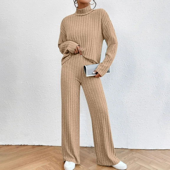 Tauxra Womens Fashion Tops,Womens Pants Casual,Long Sleeve Pants Set for Women, Solid Color Knitted Round Neck Casual,Womens Long Sleeve Tops