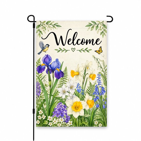 Welcome Spring Garden Flag 12x18 Inch – Vibrant Floral and Bird Design for Yard, Patio, or Porch Decor – Outdoor Decorative Flag for Home