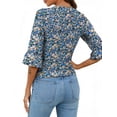 thumbnail image 4 of Shine Up Blouses for Womens Floral Print Tunic Tops Summer V-Neck 3/4 Ruffle Sleeve Blouse, 4 of 7