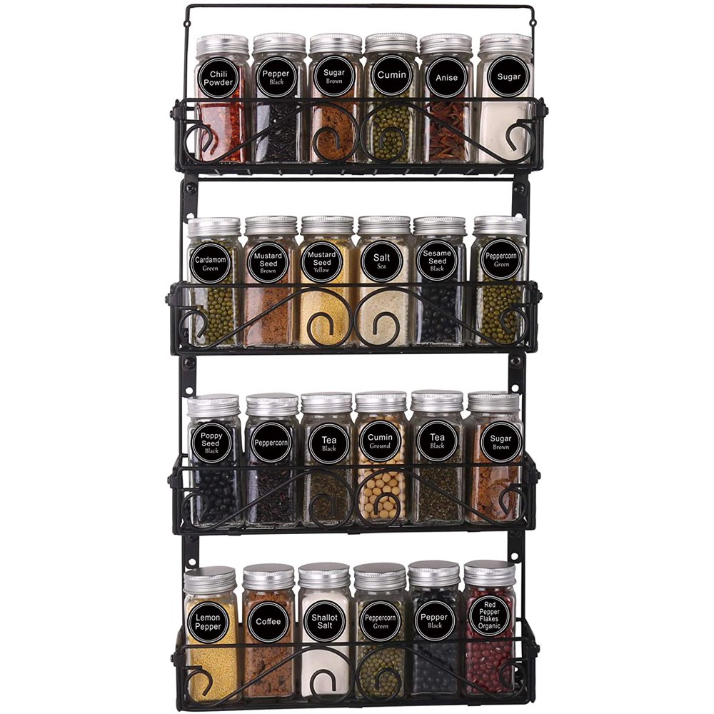 SWOMMOLY Wall Mount Spice Rack, 4 Pack Stackable Foldable Spice Racks