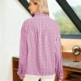 thumbnail image 5 of Lenpel Blouses for Women Long Sleeve V Neck Half Button Ruffle Trim Plaid Dressy Casual Tops Loose Work Shirts(Pink,Large), 5 of 5