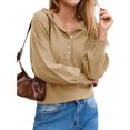 thumbnail image 3 of Long Sleeved Women Solid Color Button Down Casual Henley Sweater Knit Pullover, 3 of 6