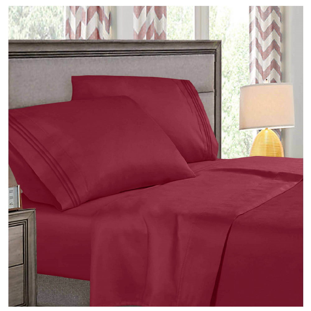 Luxury Hotel Quality 4 Piece King Size Deep Pocket Burgundy Red Color Bed  Sheet Set 1800 Count