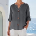 thumbnail image 2 of Admvng Womens Top Split V Neck 3/4 Sleeve Pocket BlouseSolid Color Lightweight Casual Summer Shirt, 2 of 6