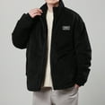 thumbnail image 2 of LpwkSSA Men's Fleece Lined Jacket Hooded Full Zipper Solid Heavyweight Long Sleeve Winter Warm Coat for Men with Pockets Outdoor Casual Sherpa Jacket Black M, 2 of 9
