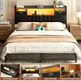 thumbnail image 6 of Aheaplus Full Headboard with Drawer Storage and RGB LED Light, Full Size Upholstered Headboard with Charging Station and Bookcase, for Bedroom/Dorm Room/Guest Room, Black Oak, 6 of 7