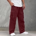 thumbnail image 2 of Uwinwear Men's Baggy Cargo Pants Elastic Drawstring Cargo Pants Casual Loose Fit Joggers Hiking Long Pants with Pockets,Deep Red,XXL, 2 of 5