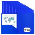 thumbnail image 1 of Vivin 12-Pack Sturdy Plastic Folder with 2 Pockets, Blue, 1 of 4