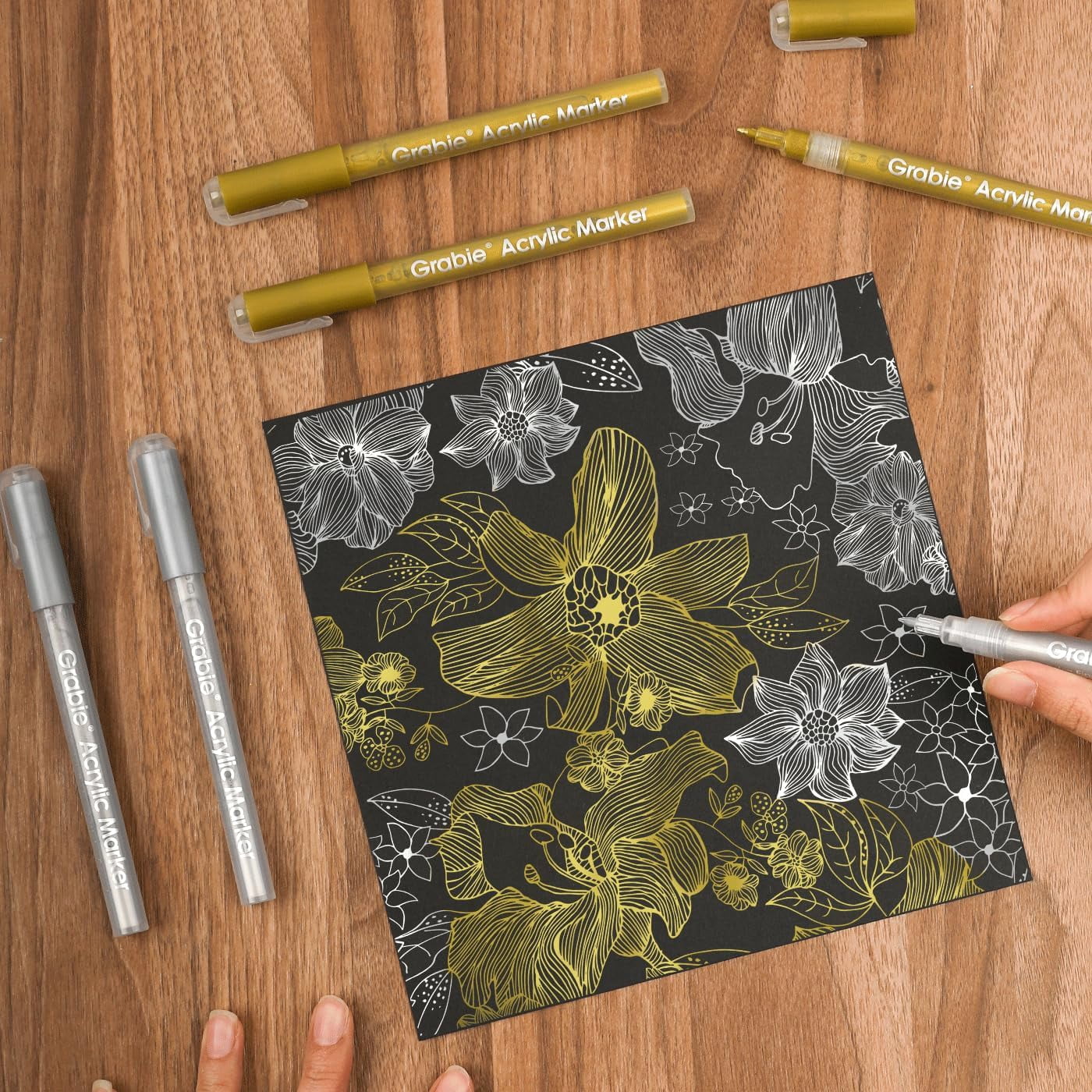 Gold&Silver Extra Fine Tip Acrylic Paint Marker Set, 6 Pack Gold Paint Markers, 0.7mm Acrylic Paint Pens for Black Paper, Halloween Pumpkin, Christmas DIY, Silver Pen(Gold&Silver)