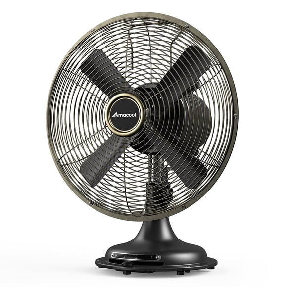 AMACOOL Oscillating Vintage Fan, All Metal 8" Retro Table Top Fan, Adjustable Head Tilt, Quiet 3 Speeds Plug-In Desk Fan for Bedroom Home Office & Ki