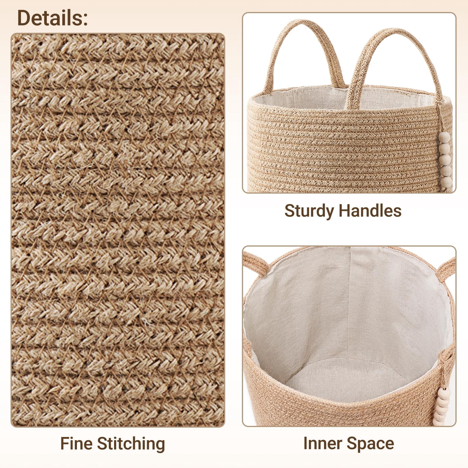 Brown 21.7" W × 13.8"L Woven Jute Storage Basket