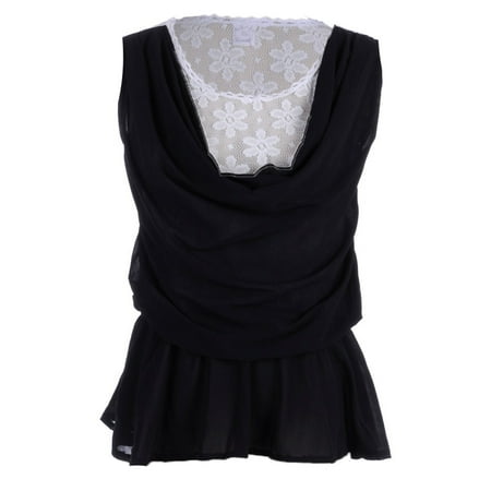 Fit Liners - S/M Fit Black and White Floral Lace Exposed Lining Drape Peplum Top
