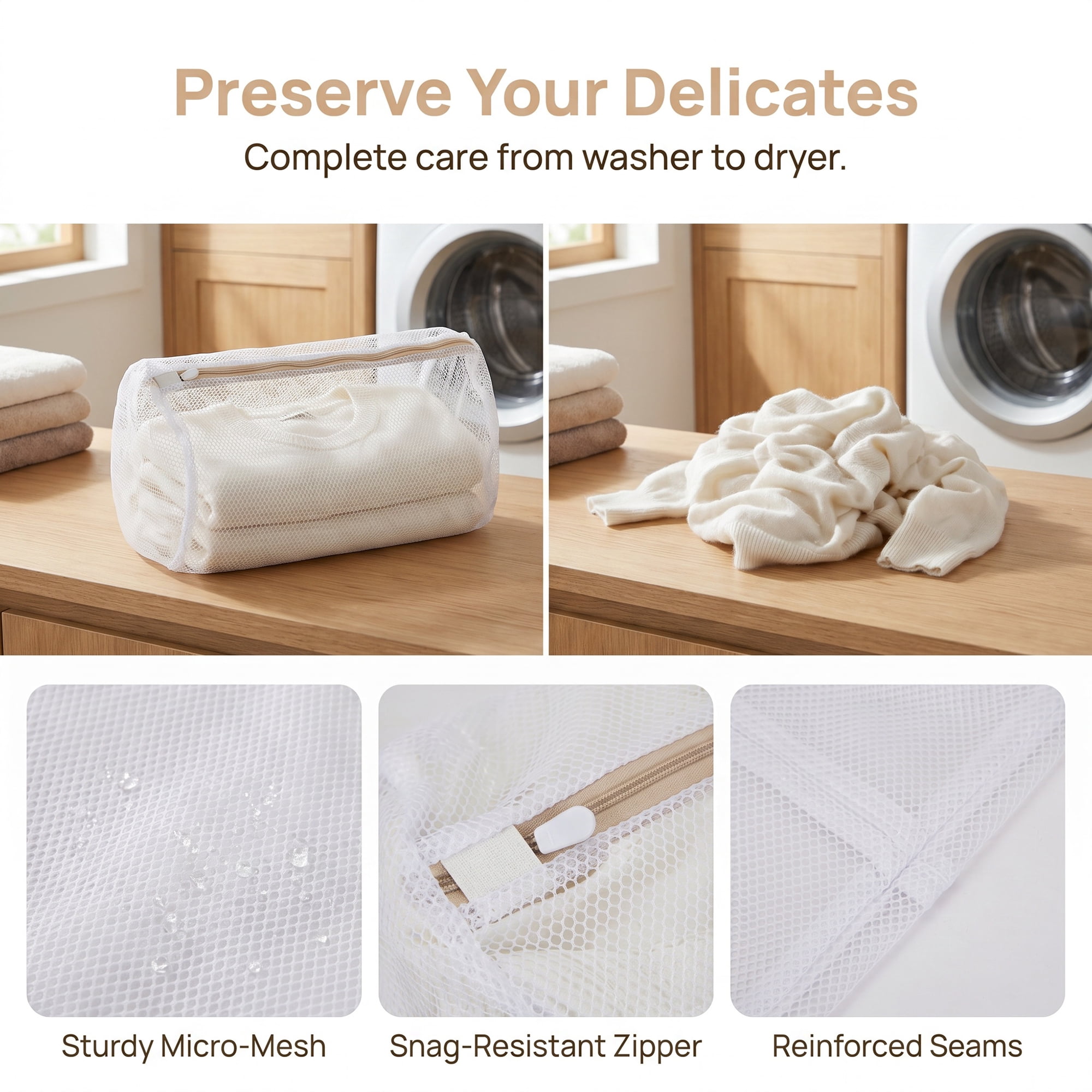 Unique Bargains 4Pcs Durable Mesh Laundry Bags with Zipper Closure White C