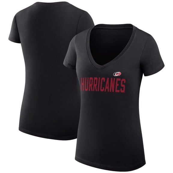 Women's G-III 4Her by Carl Banks Black Carolina Hurricanes Super-Slim Fit Lightweight Dot Print Team V-Neck T-Shirt