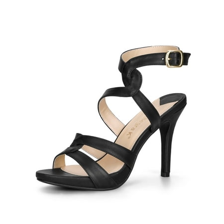 Stiletto High Heeled Platform Sandal - Women's Strappy Platform Stiletto Heel Sandals