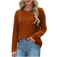 thumbnail image 4 of Sevevn Women's Solid Color Ribbed Knit Casual Crew Neck Fall Dressy Tops for Women Tunic Blouse Coffee M, 4 of 9