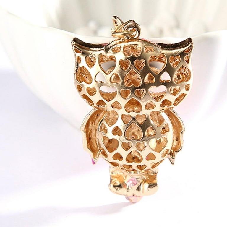 GENEMA Cute Animal Owl Keychain Crystal Rhinestone Keyrings Bag