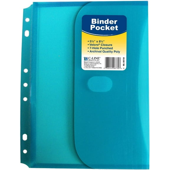 C-Line Super Heavyweight Poly Mini Size Binder Pocket, 5.5 x 8.5 inches, 7-Hole Punched, (08730)