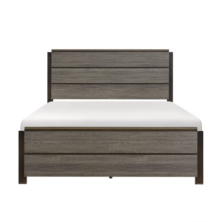 Contemporary Style Queen Bed 1pc Clean Lines Design Headboard Footboard Dark Brown and Antique Gray Bedroom Furniture