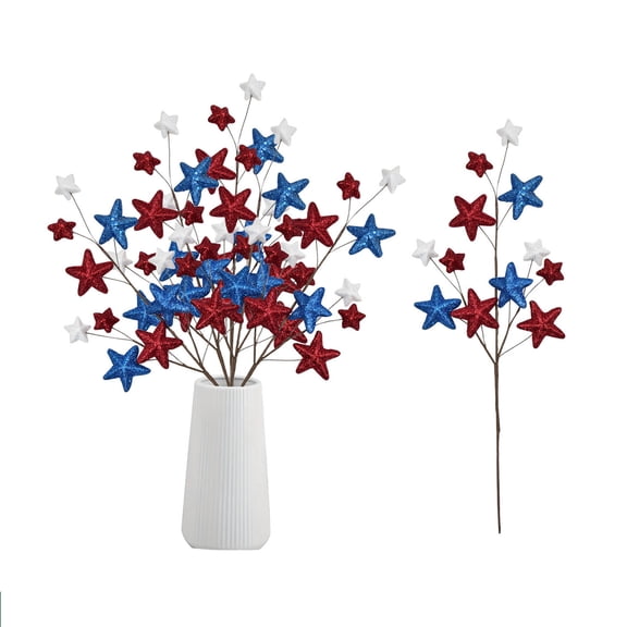4th of July Artificial Flowers 19'' Patriotic Berry Picks Faux Red White Blue Berrise Stem for Memorial Day Independence Day Home Table Centerpiece Decor Independent Day Decor for Home Vase Clearance