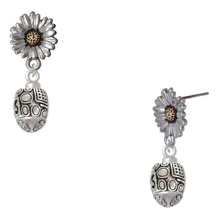 Delight Jewelry Silver-tone Fancy Geometric Pattern Spinner – Two-tone Daisy Flower Post Earrings