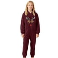 thumbnail image 2 of FAOWME Big Kids Girls Hooded Jumpsuits Long Sleeve Reindeer Print Zipper Plush Warm Soft Romper Bodysuits For Daily Wear Wine 3-4 Years, 2 of 4