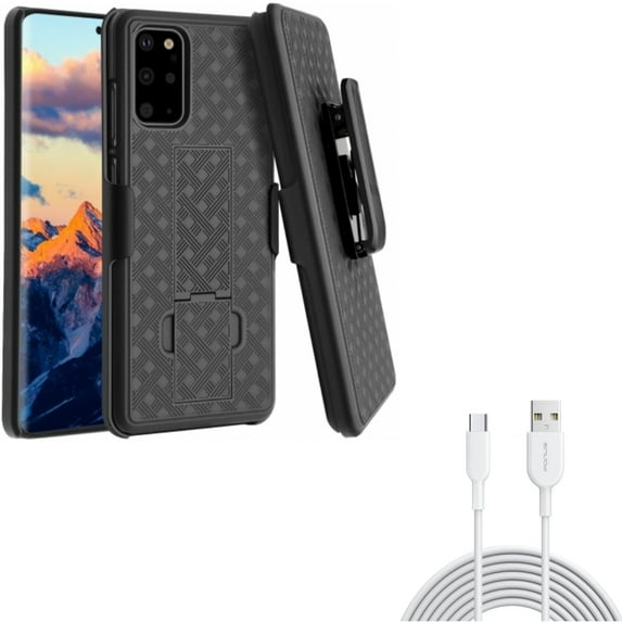 Case Belt Clip w 6ft USB-C Cable for Samsung Galaxy S20 Plus - Holster Swivel Cover Kickstand, Type-C Fast Charger Cord Power fits Samsung Galaxy S20 Plus