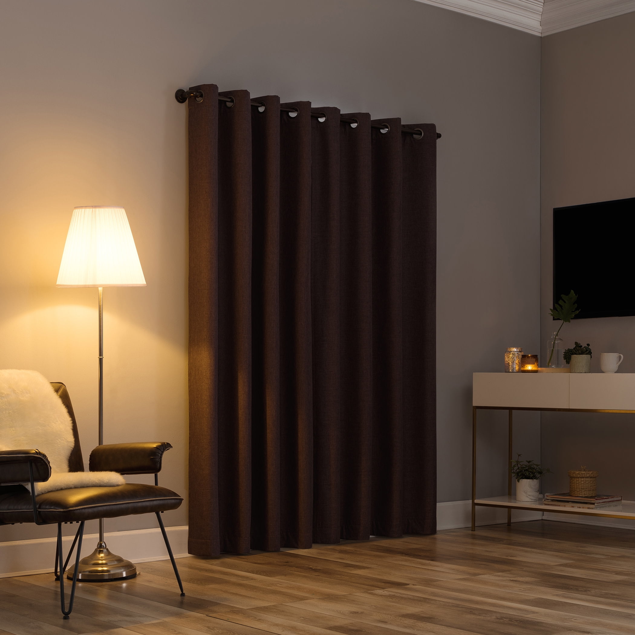 Sun Zero Tyrell Tonal Texture Draft Shield Fleece Insulated 100% Blackout Grommet Curtain Panel In Fig, 50"X96", Fig