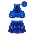 thumbnail image 4 of Doomiva Kids Girls Sequin Ballet Dance Crop Top with Skirt Scrunchies Set Jazz Latin Ballroom Performance Costume Royal Blue 11-12, 4 of 5