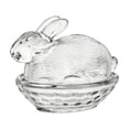 thumbnail image 2 of Bunny on Nest Glass Dish, Rabbit-Shaped Candy Dish with Lid, Crystal Candy Jar for Cookies, Snacks and Desserts, Vintage Candy Bowl for Easter Spring Home Kitchen Office Table Decor, Clear, 2 of 5