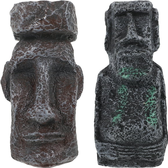 2pcs Moai Statue Decor Small Resin Stone Figurine Ornament Bonsai Decor Desktop Easter Island Ornament