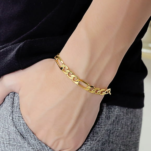 Gold Chain Bracelet, Durable Men Gold Chain Bracelet Fashionable Copper Plated 18K Stainless Steel for Male for Party
