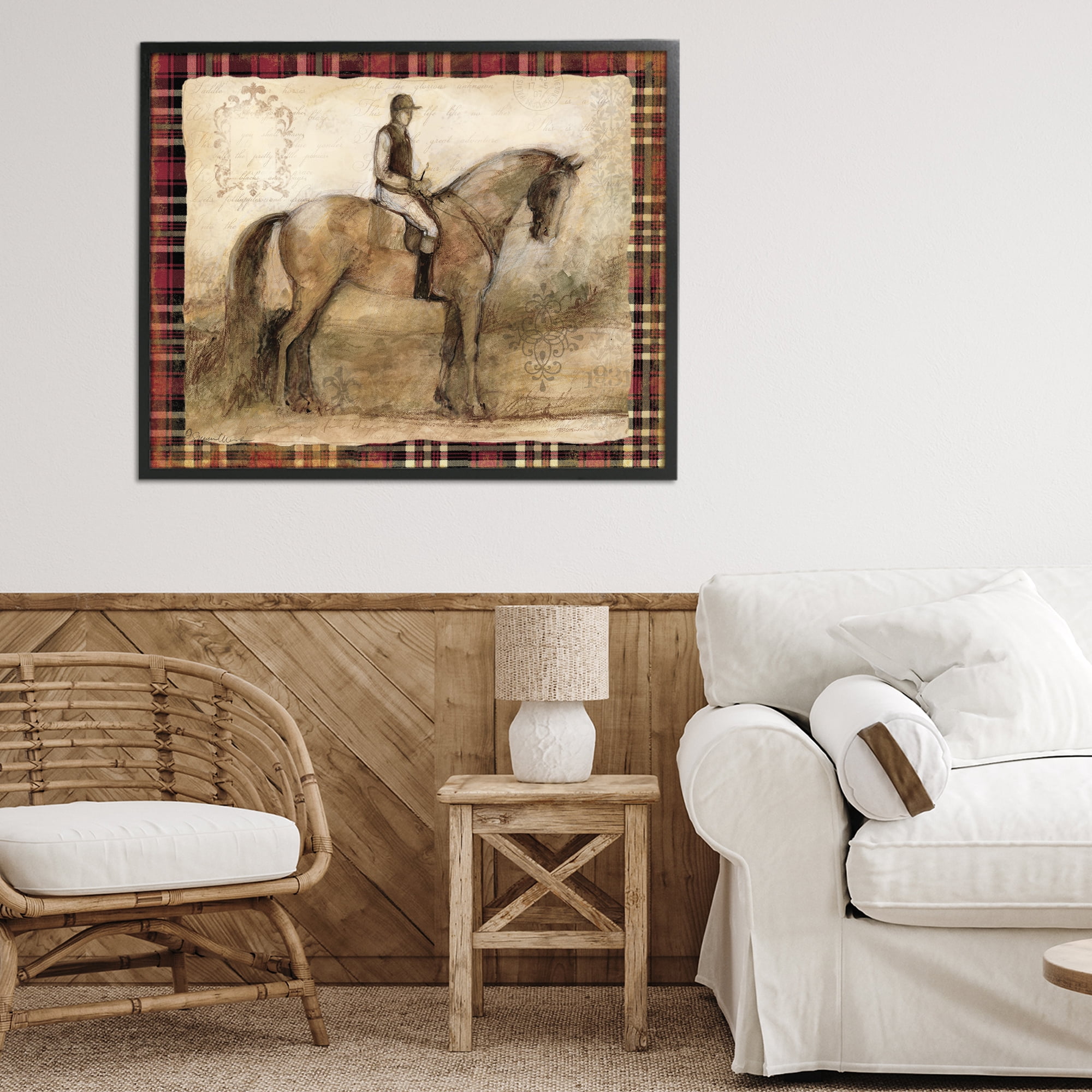 Stupell Industries Horse With Jockey & Plaid Black Framed Giclee Art, design by Susan Winget