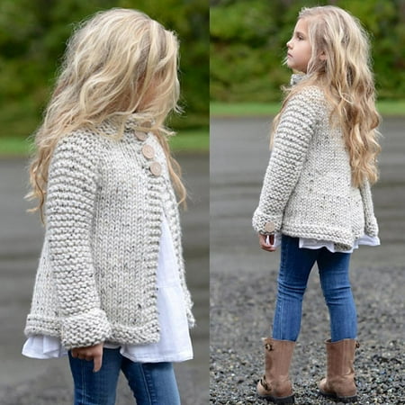 

RPVATI Toddler Baby Girls Button Cloak Winter Warm Open Front Knitted Jacket Long Sleeve Crew Neck Poncho Coat Child Children Kids