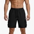 thumbnail image 2 of Mens Hiking Cargo Shorts 7" Quick Dry Lightweight Waterproof Stretch Drawstring Beach Shorts with Zipper Pockets for Hiking Golf Casual Loose Fit Big and Tall Size XS-3XL Black, 2 of 8