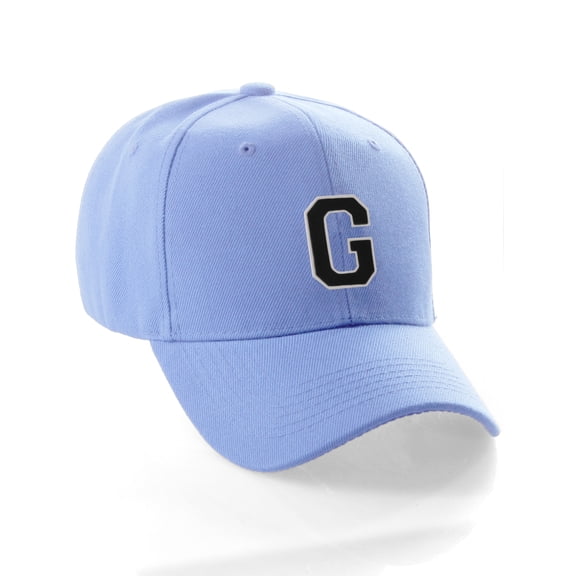 Classic Baseball Hat Custom A to Z Initial Team Letter, Sky Cap White Black Letter G