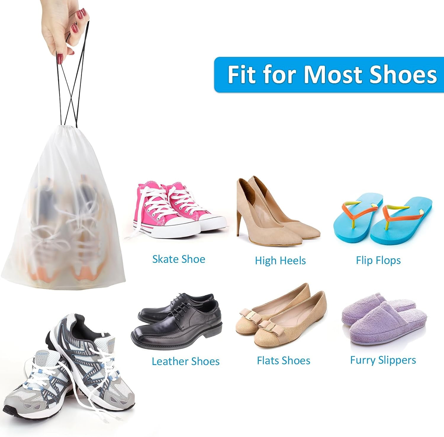 Shoe Bags for Travel, 5 PCS Large Transparent Travel Shoe Bags for Packing, Clear Drawstring Travel Shoe Storage Bag, Portable Shoes Organizer Pouch with Rope for Men and Women （17.3" X 12.6"）
