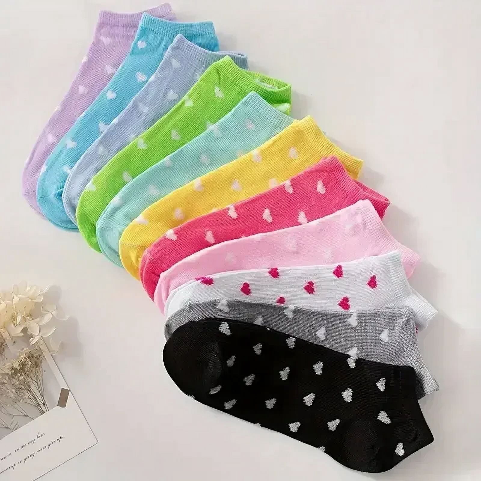 10/20/30/50/100Pairs Heart Print Socks Valentine's Day Candy Colored Ankle Socks Women's Stockings & Hosiery