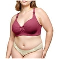 thumbnail image 4 of Fatuov Wireless Bras for Women Plus Size Seamless Full Coverage Soft T-Shirt Bras for Everyday Wear Push Up Bralette, 3-Pack, Wine, 46B, 4 of 5