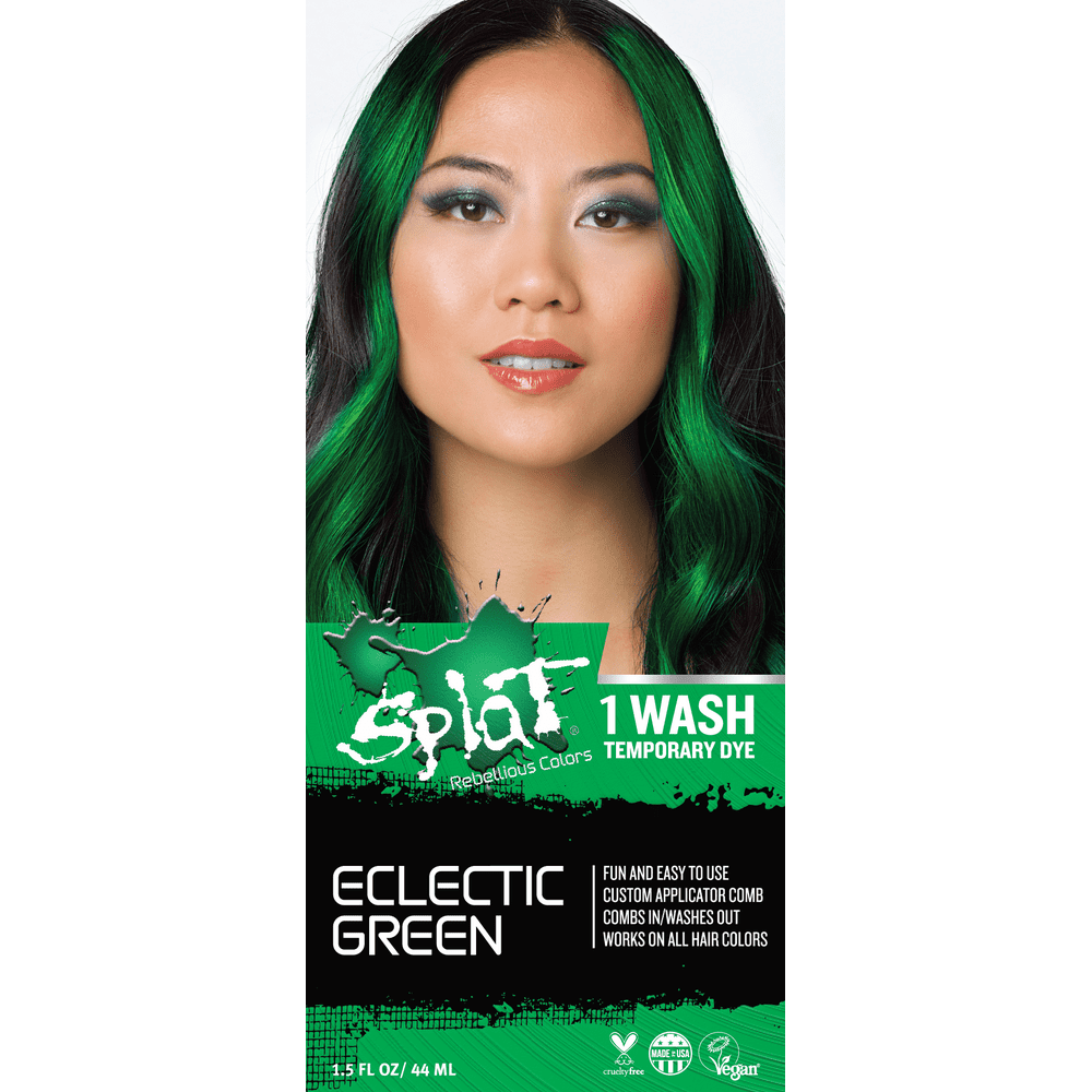 Splat 1 Wash Eclectic Green Hair Color, Temporary Bleach Free Green