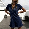 thumbnail image 4 of Tqcoqu Jumpsuits for Women,Short Sleeve Collared Button Front Rompers,Ruffle Hem Short Overalls with Pockets,Navy Women's S-XXL, 4 of 6
