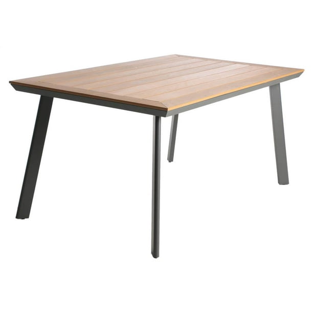Johansel Outdoor Aluminum and Faux Wood Dining Table Natural and Gray