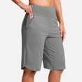 thumbnail image 2 of ManxiVoo Womens High Waist Wide Leg Yoga Shorts with Pockets for Athletic Outdoor Wear L Size Silver, 2 of 4