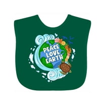 Inktastic Earth Day Peace Love Earth with Turtle and Waves Boys or Girls Baby Bib