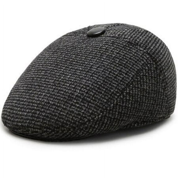 SikaFu Men Beret Thick Warm Men Cap Winter Earflap Hat Men Vintage Plaid Ivy Newsboy Flat Cap Dad Hats for Winter Beret Cap