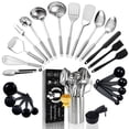 thumbnail image 1 of Juego de utensilios de cocina de acero inoxidable de 25 piezas con soporte, resistentes al calor, con volteadores y triturador de papas, 1 of 8