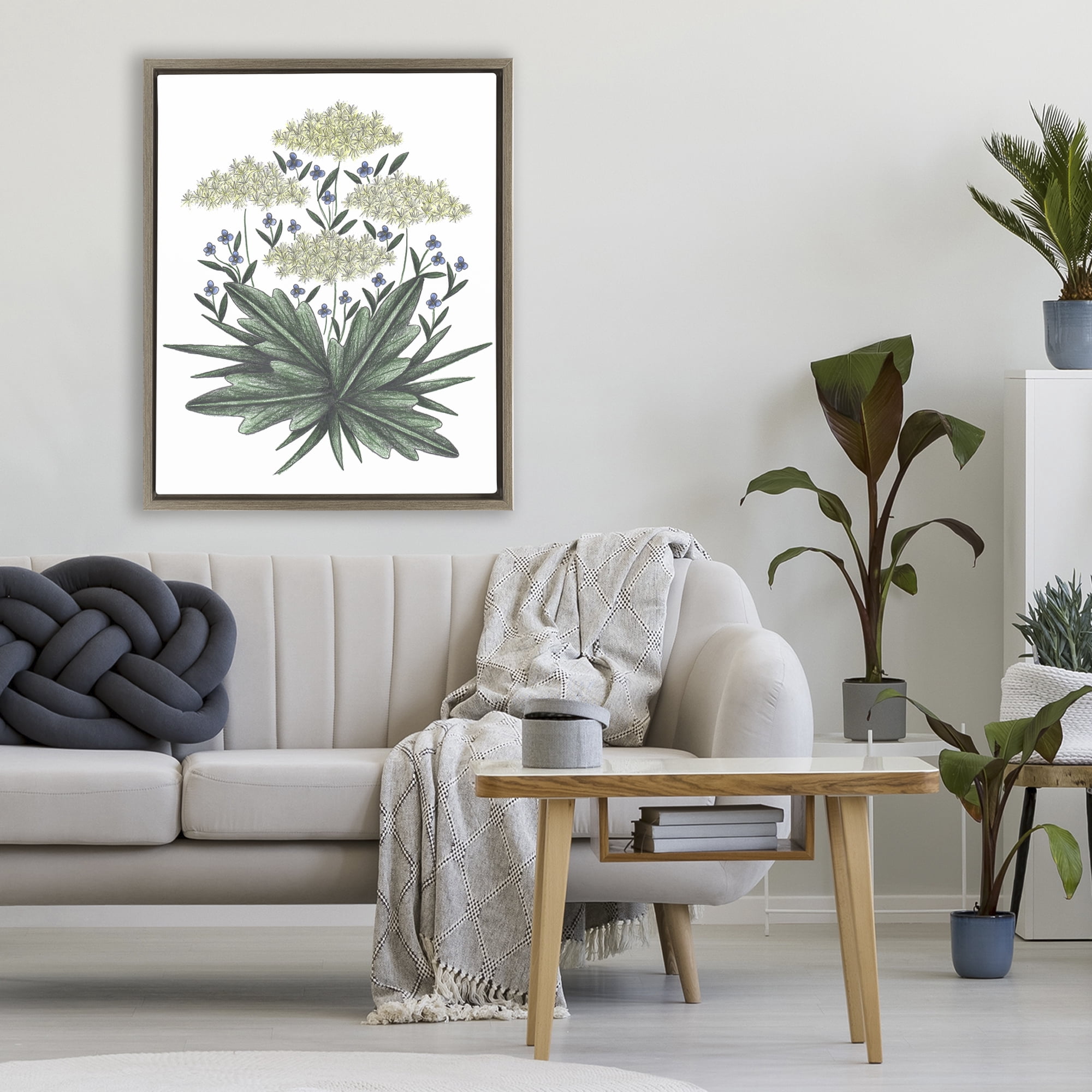 New Roots Vintage Sketch Brown Framed Floater Canvas Wall Art, design by Cecilia Battaini