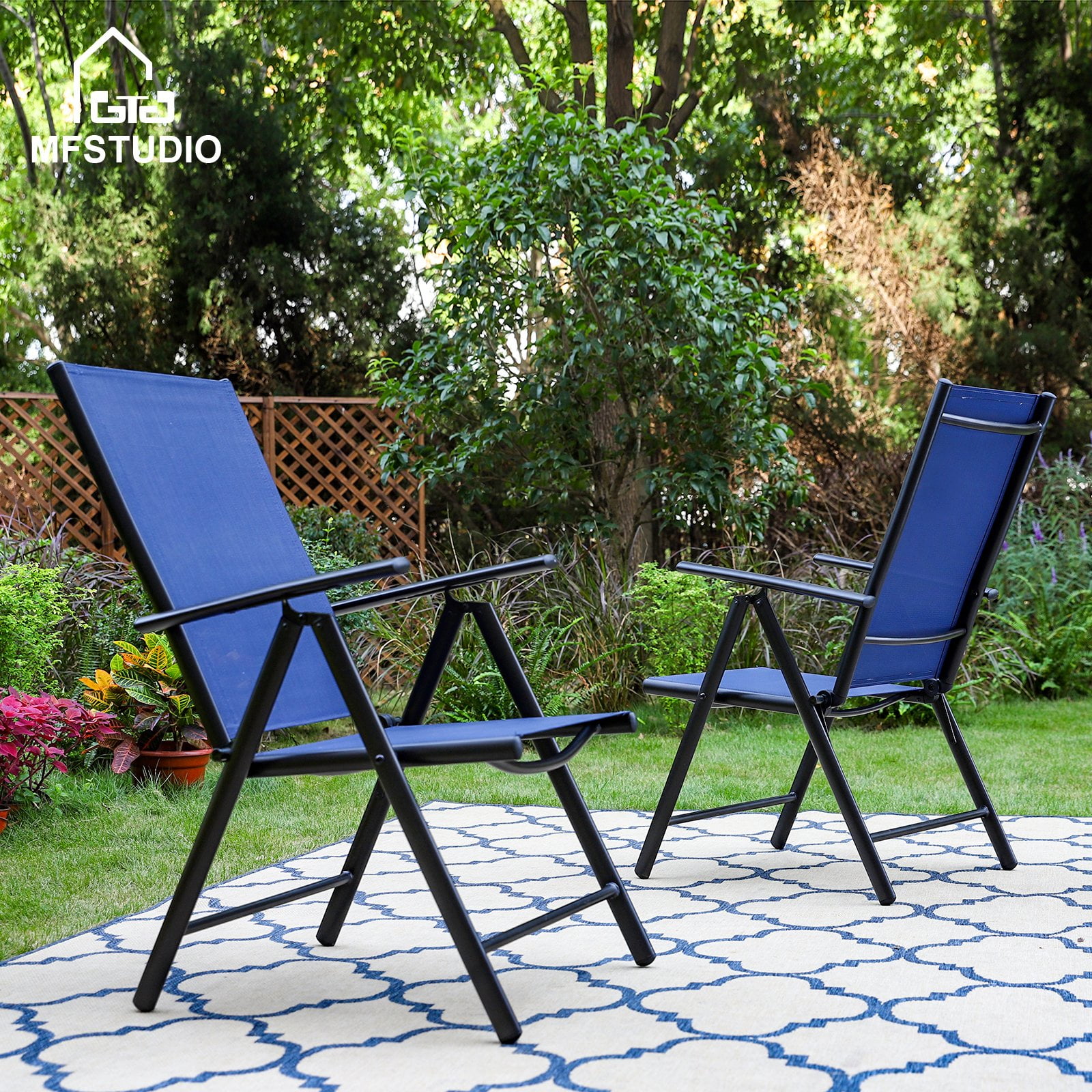 MF Studio Set of 2 Patio Dining Chairs Aluminum Folding Recliner with 7 Backrest Angles&Textilene Seat, Blue MF Studio Set of 2 Patio Dining Chairs Aluminum Folding Recliner with 7 Backrest Angles&Textilene Seat, Blue