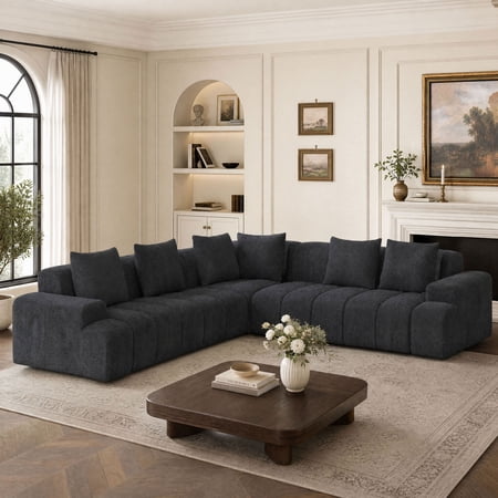 Meeyar 109" Modular Sectional Sofa, L-Shaped Chenille Fabric Cloud Couch for Living Room, Dark Grey